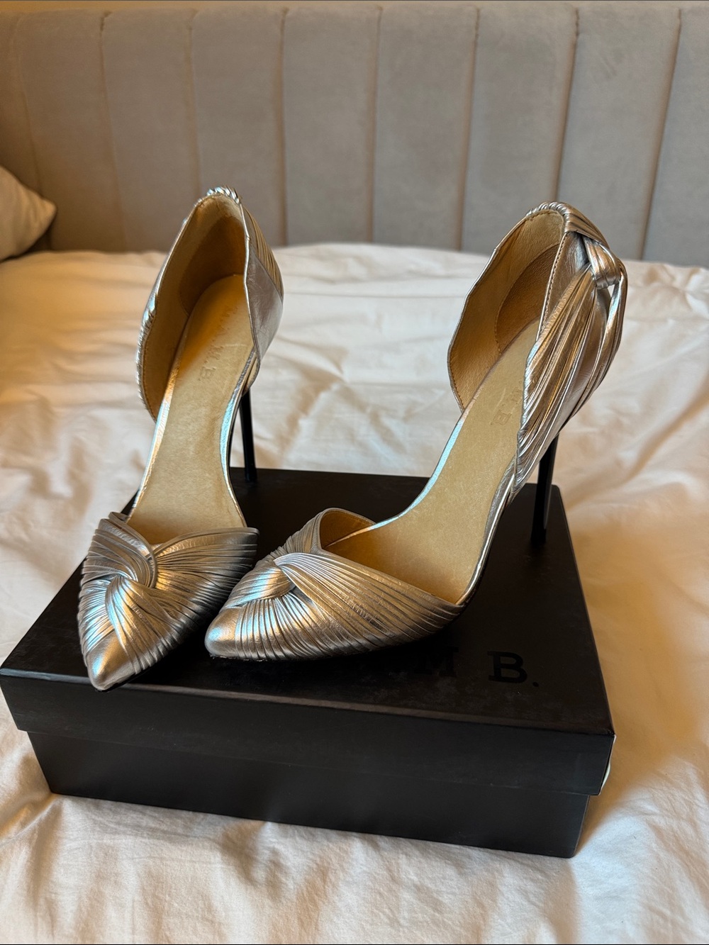 L.A.M.B. Metallic Silver Pointed D'Orsay Knot Heels